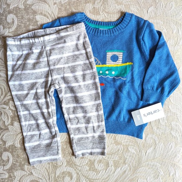 NWT Carter's Baby Boys 2-PC Knit Pullover Sweater & Pant Set Blue Cardig… - Picture 6 of 7